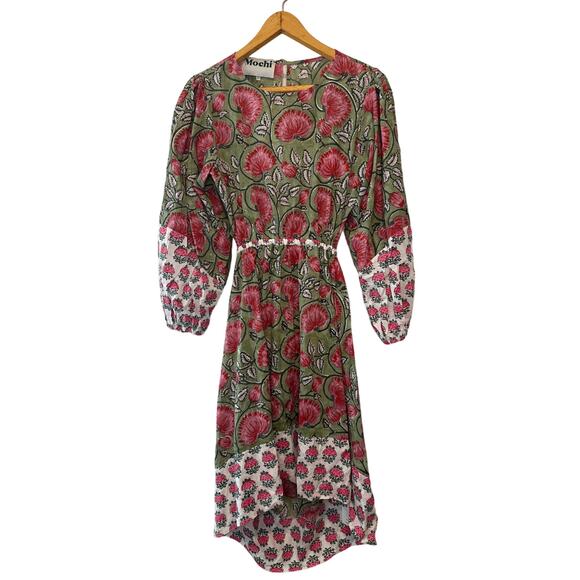 All Things Mochi Red Green Floral Cotton Tie Back Shift Dress Size XL - Picture 3 of 14